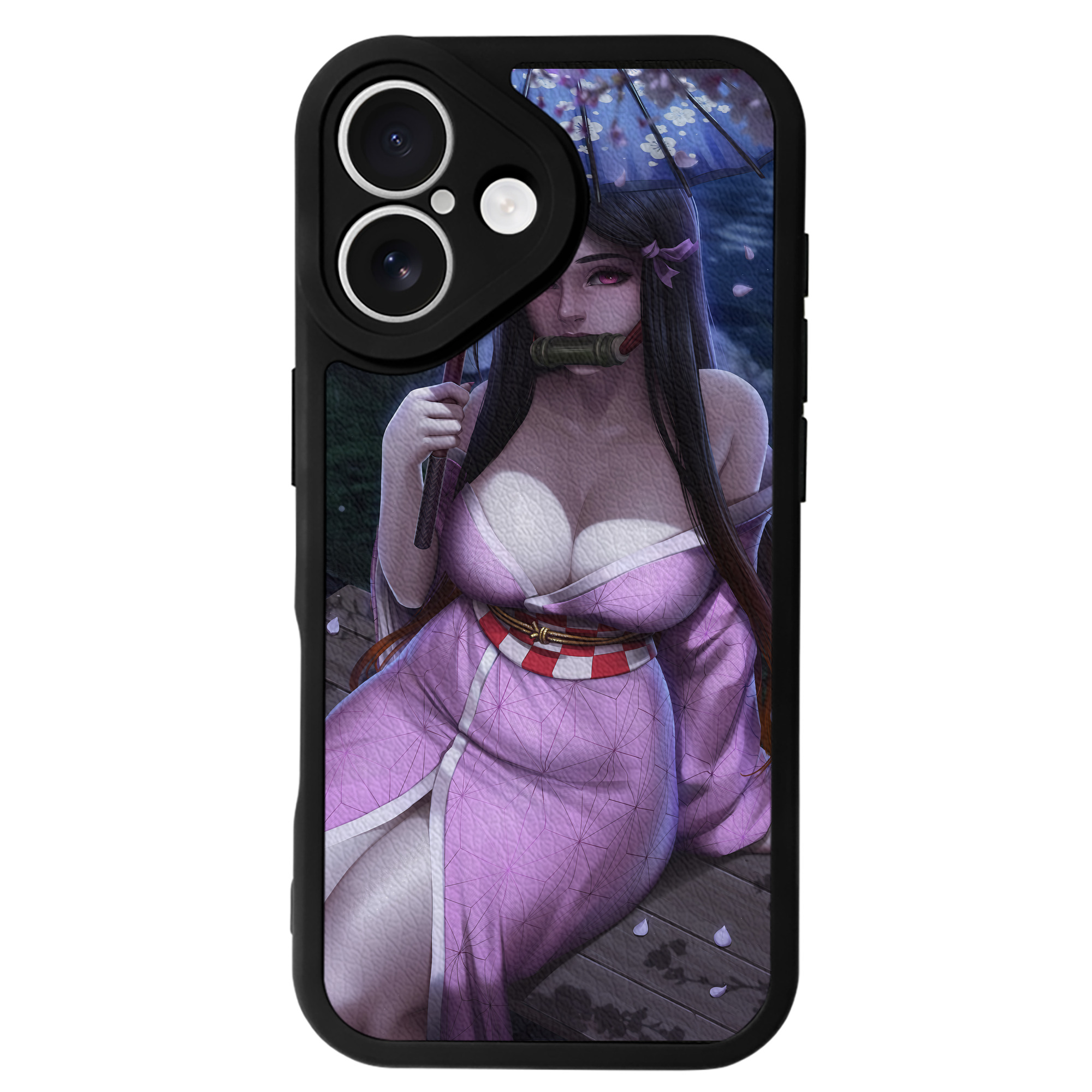 （画像用） 鬼滅の刃（きめつのやいば）竈門 禰󠄀豆子／かまど ねずこ Kamado Nezuko 【iPhone 16シリーズ対応】シリコンスマホケース（レザー調） 材質：シリコン